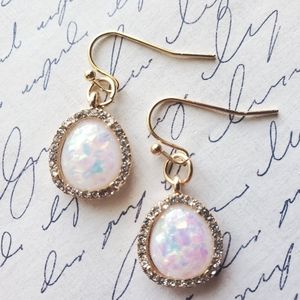 Oval Crystal & Imitation Opal Stone Earrings